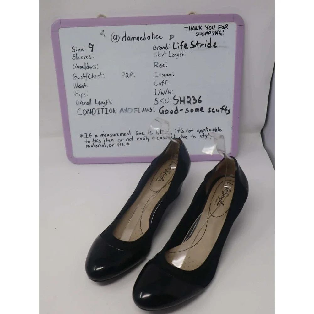 Black Wedge Pump 8.5 LifeStride Womens Juliana Patent Cap Toe Comfort Shoes